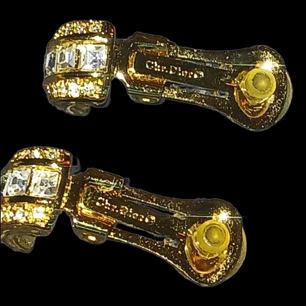 NWOT Vintage Christian Dior Clip On Gold-Tone And Crystal Earrings - Picture 4 of 5
